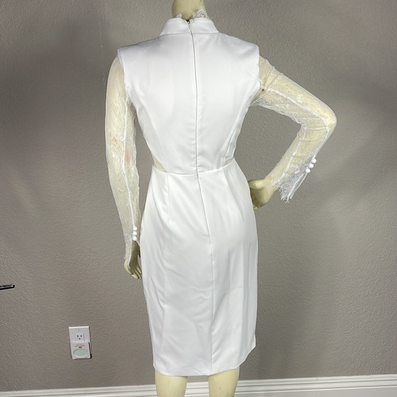 Donnee Par Dieu White Ivory Bridal Dress Lace Long Sleeve Deep V Neck Sz S - Picture 3 of 13